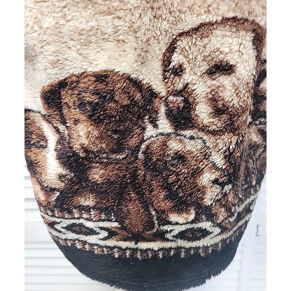 Vtg 90's Mazmania Puppies zip up fleece jacket XL Very Warm Brown Black Dogs EUC - Picture 6 of 10